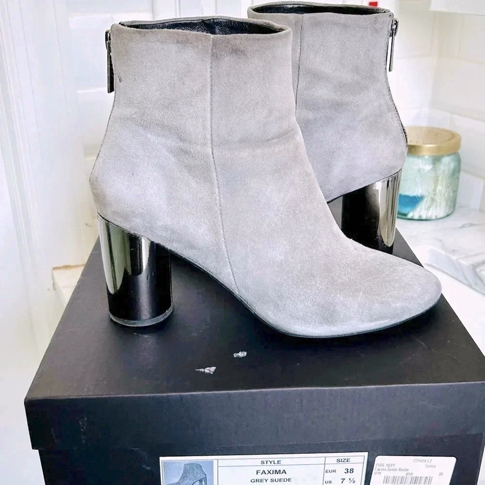 Pure Navy - Gray Suede Ankle Boots Mirrored Heels Women’s Size 7.5 - Picture 6 of 8